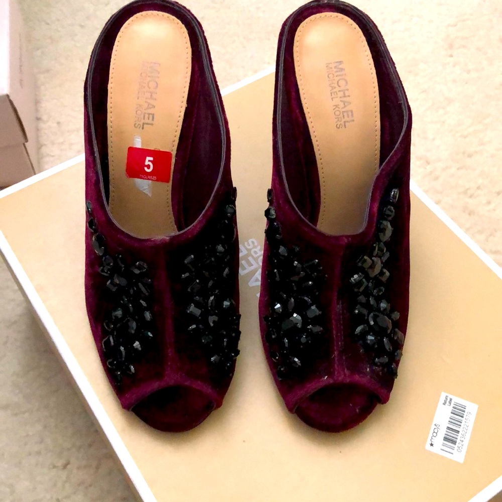 Michael Kors velvet jeweled heel slides